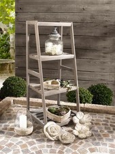 Holz Regal Leiter im Antik Design, grau, Blumen Pflanzen Regal Treppe, Shabby