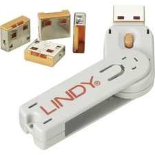 LINDY USB-A Port Schloss USB-Lock + Key 4er Set Orange  inkl. 1 Schlüssel 40453