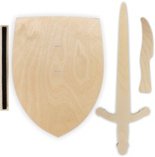 Ritterschild mit Schlaufe, Ritterschwert und Messer Birke Holz Party