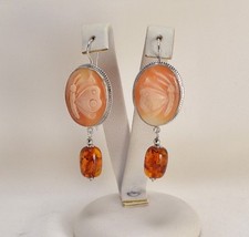 925 Silver Earrings With Amber