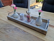 Tablett Holz 58 x20cm Frühstück Natur Serviertablett Vintage Metall Neu rustikal