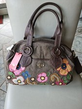 Oilily Tasche groß Canvas Blumen Perlen "Carry All" Darkbrown 