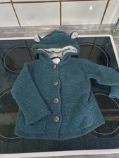 Blaue Kapuzen Strickjacke -