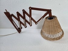 Vintage Scherenlampe Teak Danish 60er Jahre Korbgeflecht 