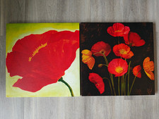 2x Keilrahmen Bild Druck Wandbild Gemälde Bilderrahmen Mohnblumen rot bunt 40x40