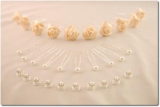 30 tlg. Kopfschmuck-Set -Haarnadeln Perlen Strass Curlies Hochzeit Braut Frisur 