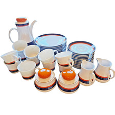 Vintage 70er Porzellan Eschenbach Kaffeeservice 40tlg. - weiß-schokobraun-orange