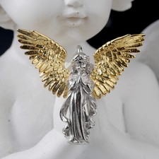 A24 Anhänger betender Engel mit goldenen Flügeln Sterling Silber 925