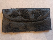 Vintage Damen Handtasche Clutch, Seide schwarz, ca 1960
