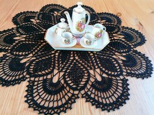 Häkeldeckchen Häkeldecke  Mitteldecke schwarz rund Handarbeit häkeln  41 cm