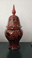 China Lack Dose mit Deckel, Lackmalerei Urne, Rot/ Schwarz.