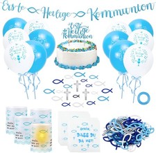 Kommunion Deko Set, 135 Stück Konfirmation Junge Tischdeko, 4 Windlicht Fisch + 