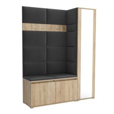 Garderoben-Set Noris VII mit Spiegel, gepolsterte Garderobe 145 cm mit Schuhtruh
