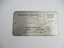 Typenschild Adler Trumpf Junior Ölwechsel