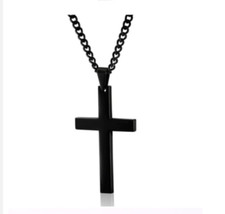 Halskette Edelstahl Schwarz Glanz Symbol Kreuz Anhänger Damen Herren Modeschmuck