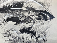 Originalzeichnung KAMPF MIT DEM HAI 50er Jahre Wilhelm Eigener signiert Thaga