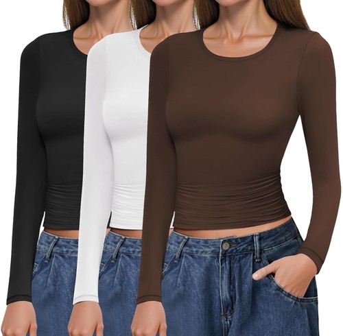 3er langarmshirt damen basic - langarmshirt,