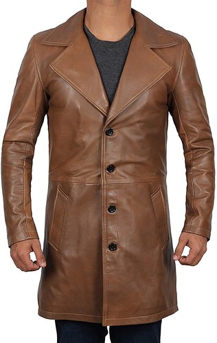 Herren leder mantel lang - mantel,