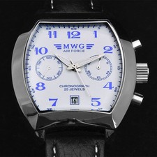 Chronograph MWG Air Force WEISS Tonneau 3133 Poljot mechanische Uhr by MAKTIME