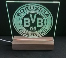 BVB Dortmund, Dekolicht, Echtglas, Multicolor, LED, Holzsockel, Gravur