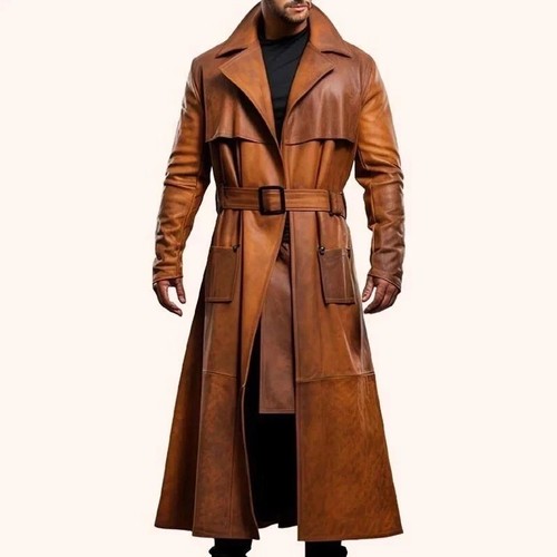 Herren braun leder trenchcoat - herren,