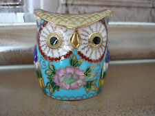 Cloisonne Eule Figur Messing Metall Emaille 3