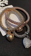 Armband 3 tlg. Set Silber Gold Rosegold mit Herzen Armbänder dehnbar