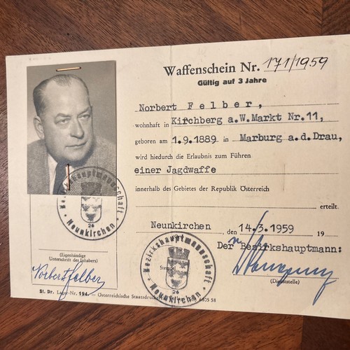 Waffenschein 1959 jagdwaffe - waffenschein,