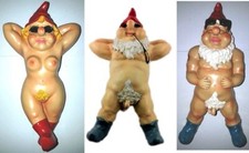 FKK Gartenzwerge Fred, Pauline und Hans, die Sonnenanbeter 27 cm Zwerg Erotik