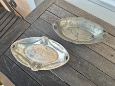 2 antike Jugendstil Schalen, um 1900, versilbert Zinn/Zinkguss, art noveau bowls