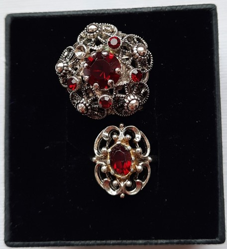 Granat ring und brosche antik - granat,