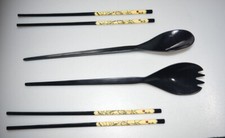 Salatbesteck Servierbesteck Plastik Schwarz WM Rogers & Son + 4 Eßstäbche