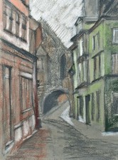 Sonja Wüsten Gasse Stadt Häuser Pastell Ansicht Original 20. 21. Jahrhundert
