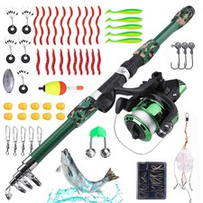 55 Stück Angelset A Komplettset 180cm Spinning Rolle Zubehör Starter Angel Set