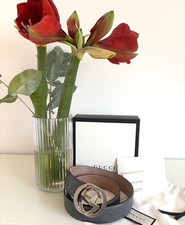 GUCCI  Guccissma   Ledergürtel  90 cm  in Grau   Original  NP 495 €   TOP !