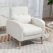 HOMCOM Moderner Armlehnstuhl, Polstersessel mit Kautschukholzbeinen, Weiß