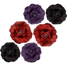 6x HAARBLUME Ansteckblume Haarspange Krokodilspange Brosche Strass Rot Lila