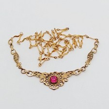 Antikes Collier Kette Biedermeier Stil Roter Farbstein Double Schmuck Vergoldet 