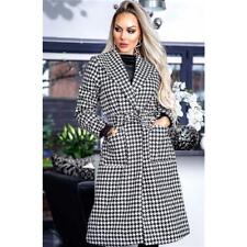 Langer Damen Mantel mit Hahnentrittmuster Schwarz-Weiß #J1109