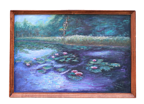 Seerosen teich 1990 öl auf - 1990,