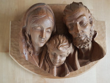 Heilige Familie Relief aus Holz geschnitzt antik, religiöse Figur