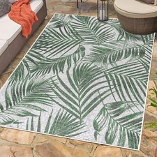 Outdoor Teppich Flachgewebe Palmen Design Wetterfest für Terrasse Balkon Küche