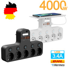 EU Steckdosenleiste 4000W mit Nachtlicht, USB-C, Wandmontage, 5-fach Schalter
