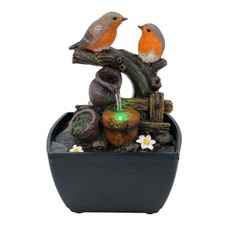 Zwei Rotkehlchen Vögel Wasserspiel Brunnen Indoor LED Meditation Fantasy Harz Deko