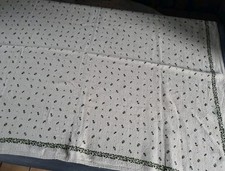 Tischdecke, vermutl. Leinen, ca. 182x 128, creme grün bedruckt