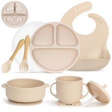 7er Silikon Baby Geschirrset Rutschfest Kindergeschirr Set mit Saugnapf BPA Frei