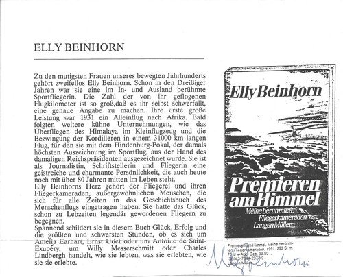 Autogramm elly beinhorn - autogramm,