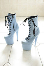 Sexy Gogo Plateau High Heels Stiefeletten Velours blau schwarz Poledance Gr 38