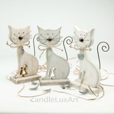 Holz Katzen mit Metallschwanz und Herzanhäng 18cm Tiere Figuren Geschenk Deko