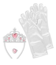 Prinzessin Fee Set Silber | 3-teilig Krone Handschuhe Ring Karneval Kostüm | NEU